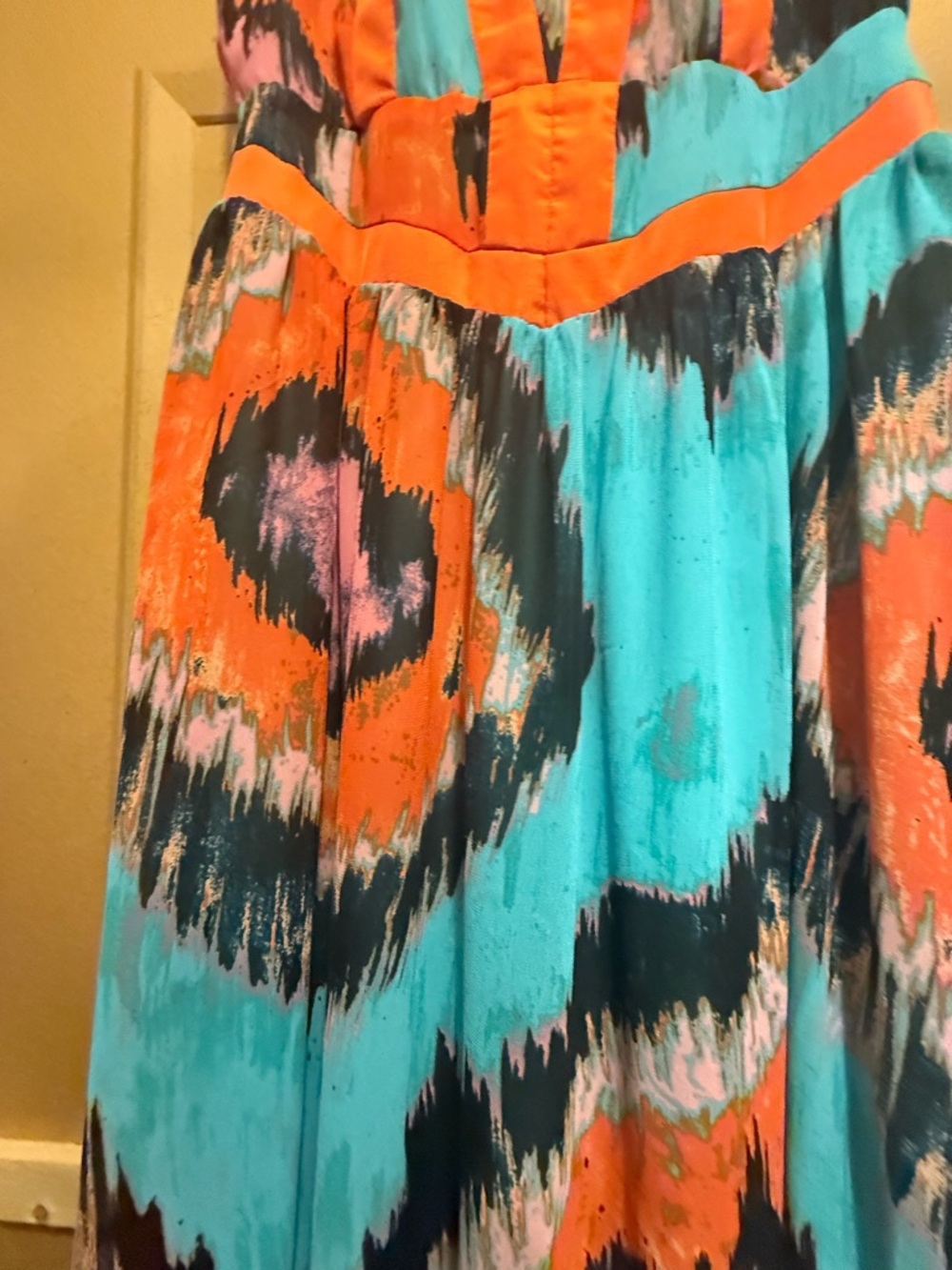Gianni Bini Colorful Maxi Dress V-Neck Turquoise Orange Print Size M - Picture 4 of 15